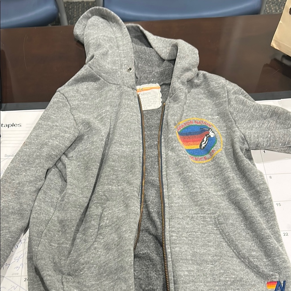 Aviator Nation Gray Kids Hoodie with Rainbow Patch